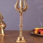 Pure Brass Standing Trishul | 10" x 3" x 3" | 900g | Intricate Carvings | Lord Shiva's Sacred Symbol | Decorative Stand | Jaipurio